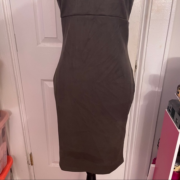 Strapless with Neck Detail Olive Gray Dress - Picture 4 of 4